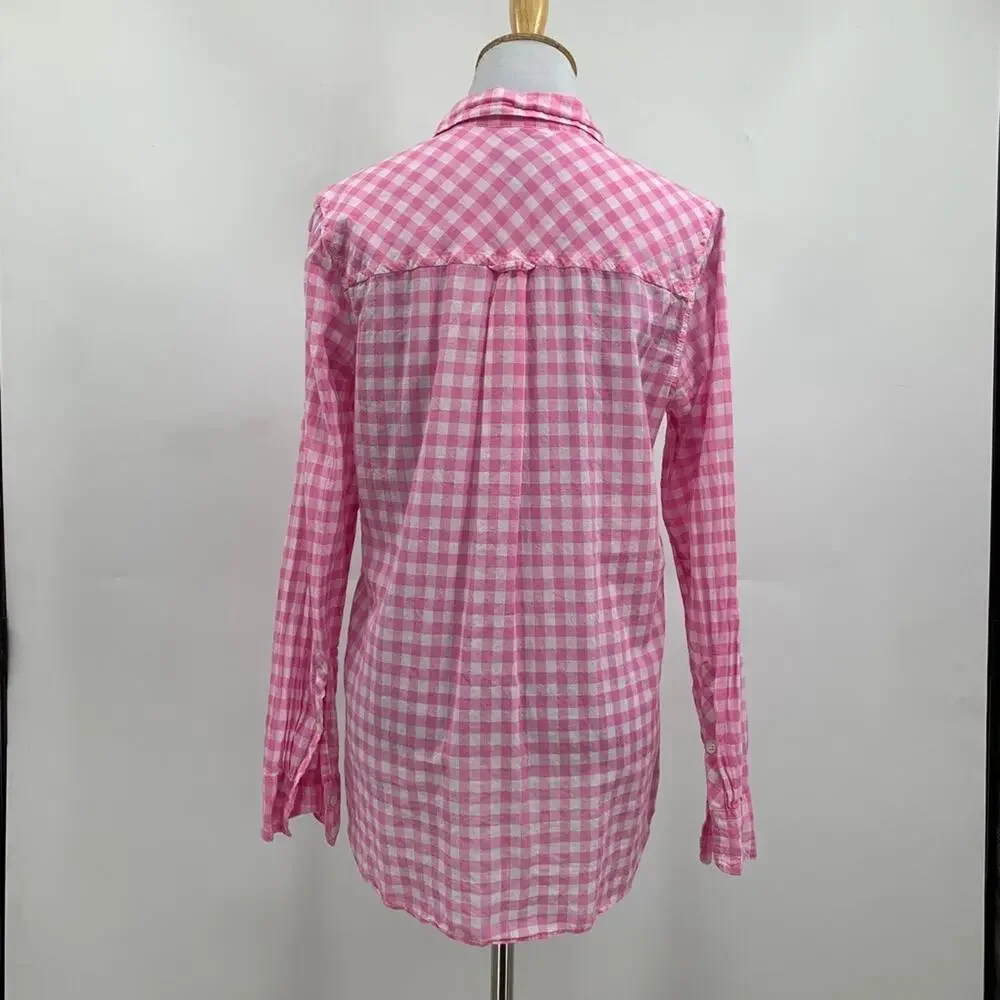 J Crew Shirt Womens 6 Pink White Boy Gingham Check Button Up Long Sleeve Top